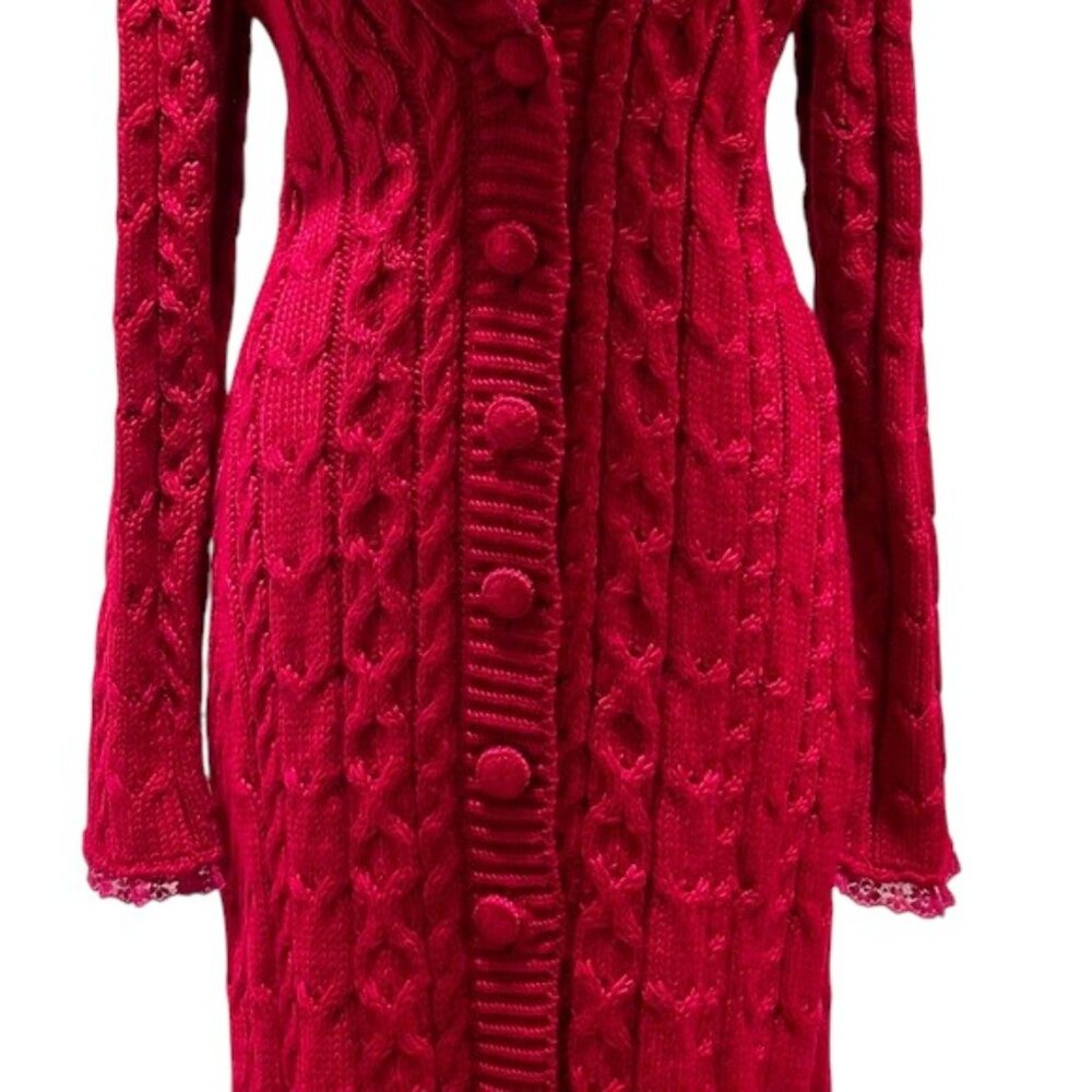 Betsey Johnson Y2K VIntage BLACK LABEL Pink Sweater Duster Coat Dress - Picture 4 of 10